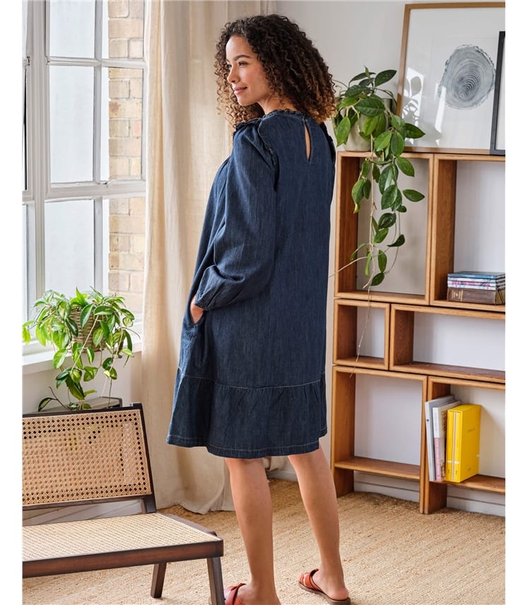 Asterope Organic Cotton Chambray Smock Dress