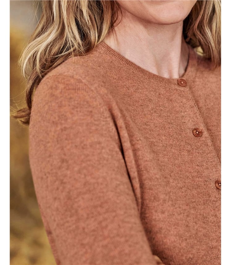 Strickjacke mit Rundhalsausschnitt aus Merino- und Kaschmirwolle für Damen