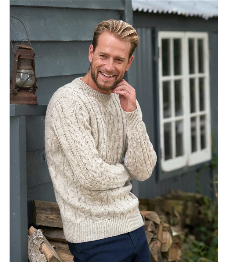 Aran Cream | Pure Wool Aran Knitted Sweater | WoolOvers US