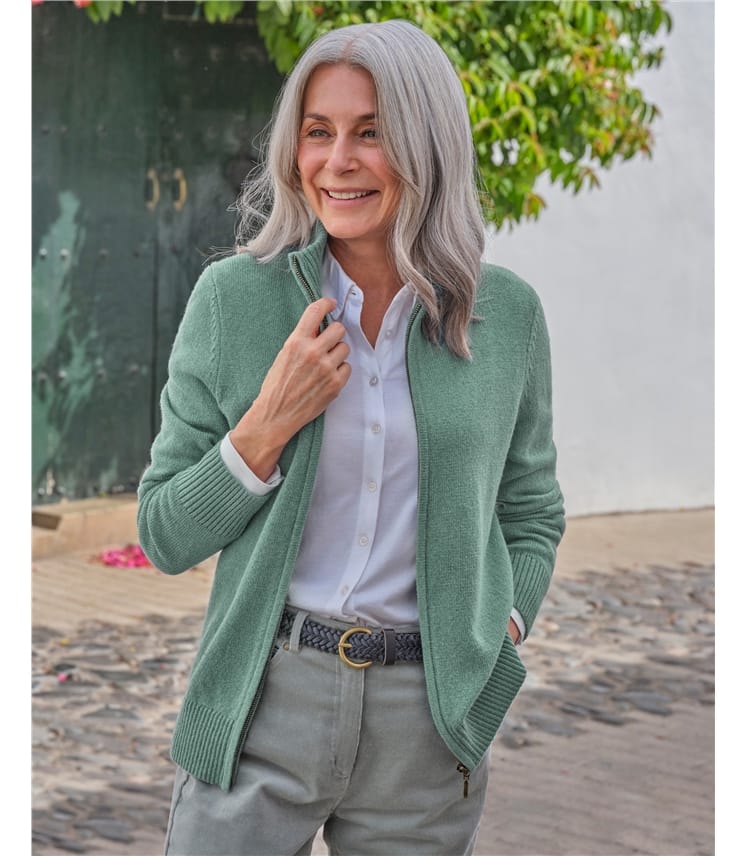 Lambswool Zip Thru Cardigan