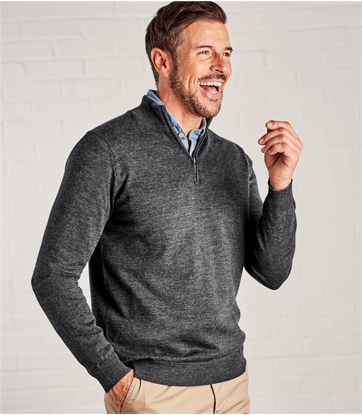 Charcoal | Mens 100% Merino Half Zip Neck Sweater | WoolOvers US