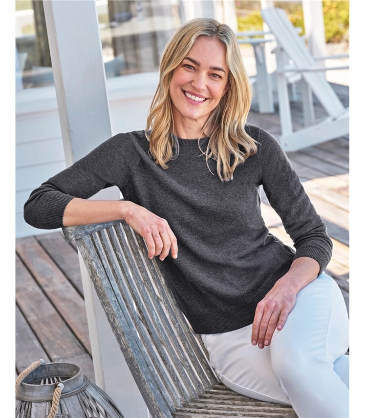 Pullover mit Rundhalsausschnitt aus Merinowolle und Kaschmir für Damen