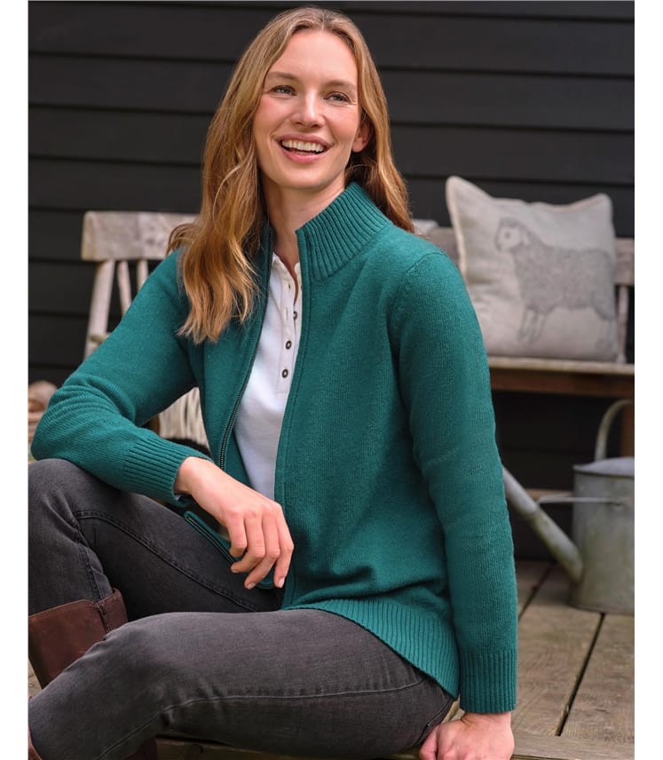 Cardigan ajusté à fermeture éclair - Femme - Laine d’agneau certifiée 100% RWS