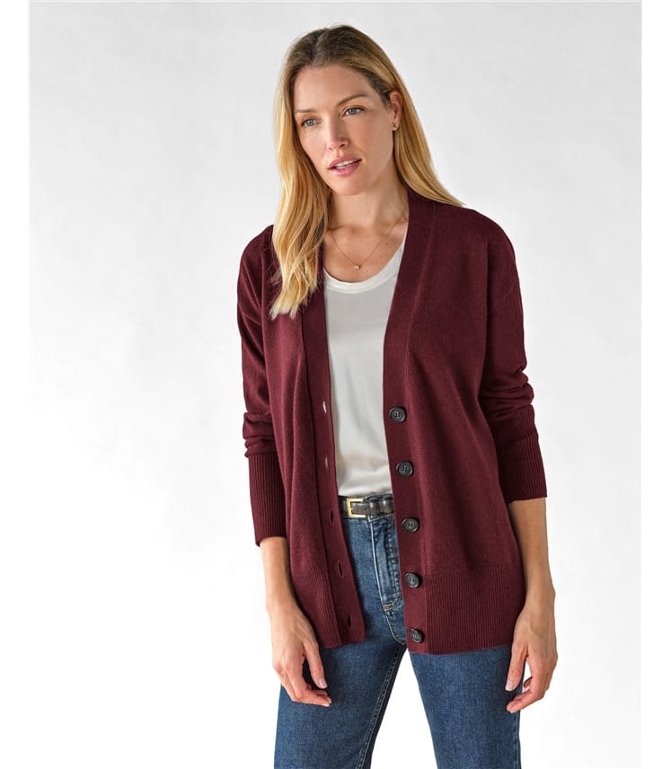 Berry Red Pure Cashmere Boyfriend Cardigan WoolOvers UK
