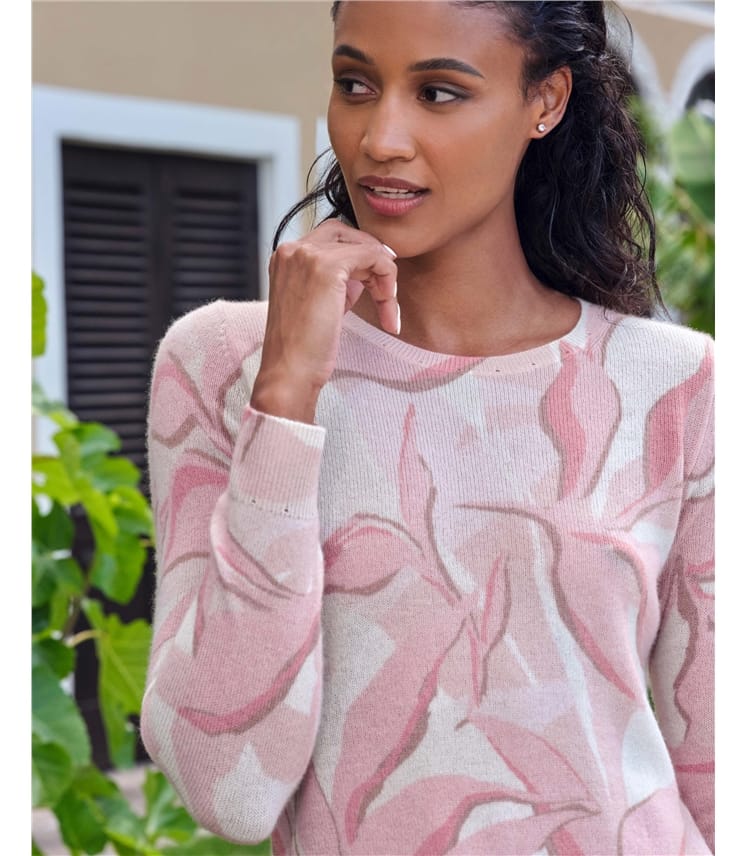 Cashmere Leaf Print Sweater