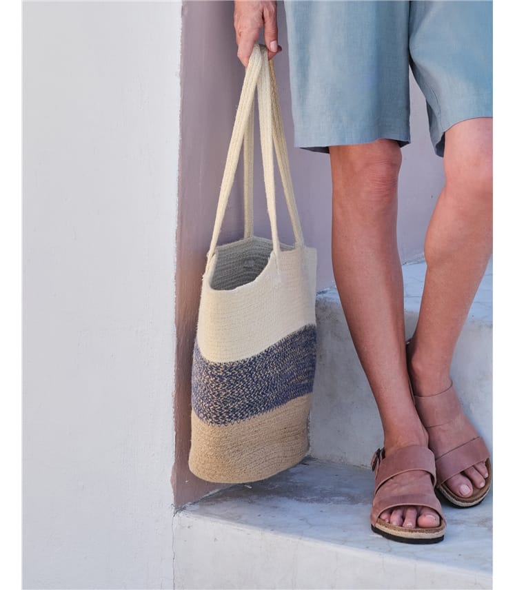Natural | Straw Colourblock Tote Bag | WoolOvers AU