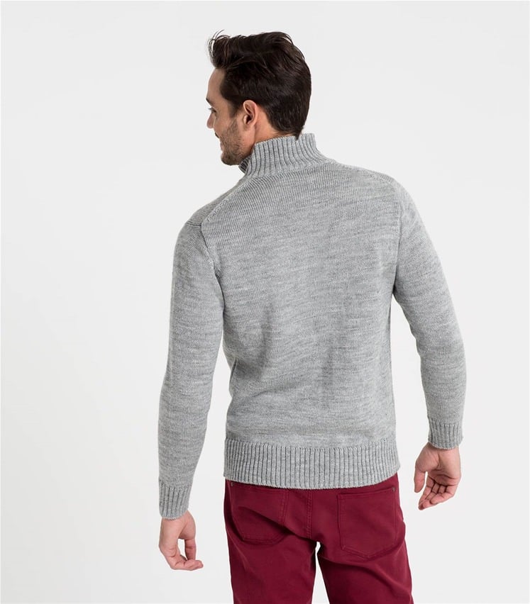 Flannel Grey Mens Pure Wool Country Zip Neck Jumper WoolOvers AU