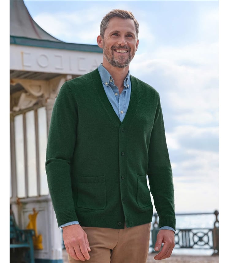 Strickjacke mit V-Ausschnitt aus Merinowolle und Kaschmir für Herren