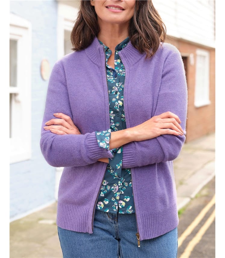 Lambswool Zip Thru Cardigan