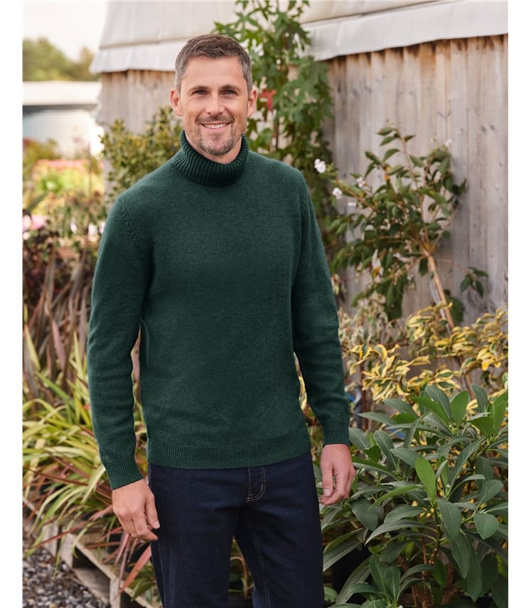 Forest Green | Mens Lambswool Polo Neck Jumper | WoolOvers UK