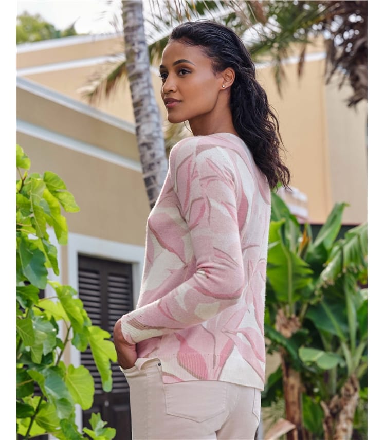 Cashmere Leaf Print Sweater