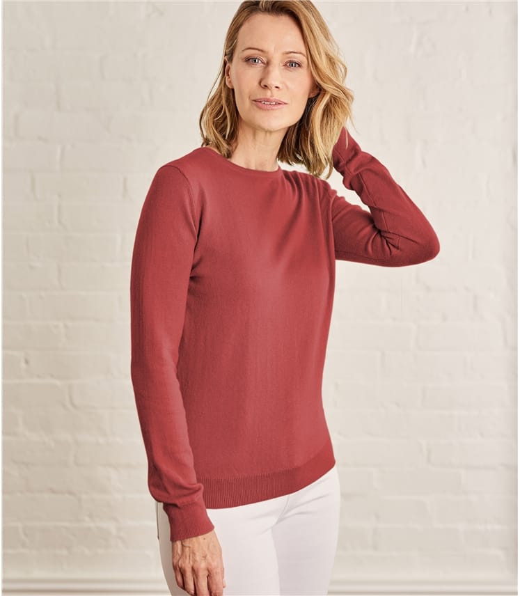Russet Red | Womens Cashmere & Cotton Crew Neck Jumper | WoolOvers AU