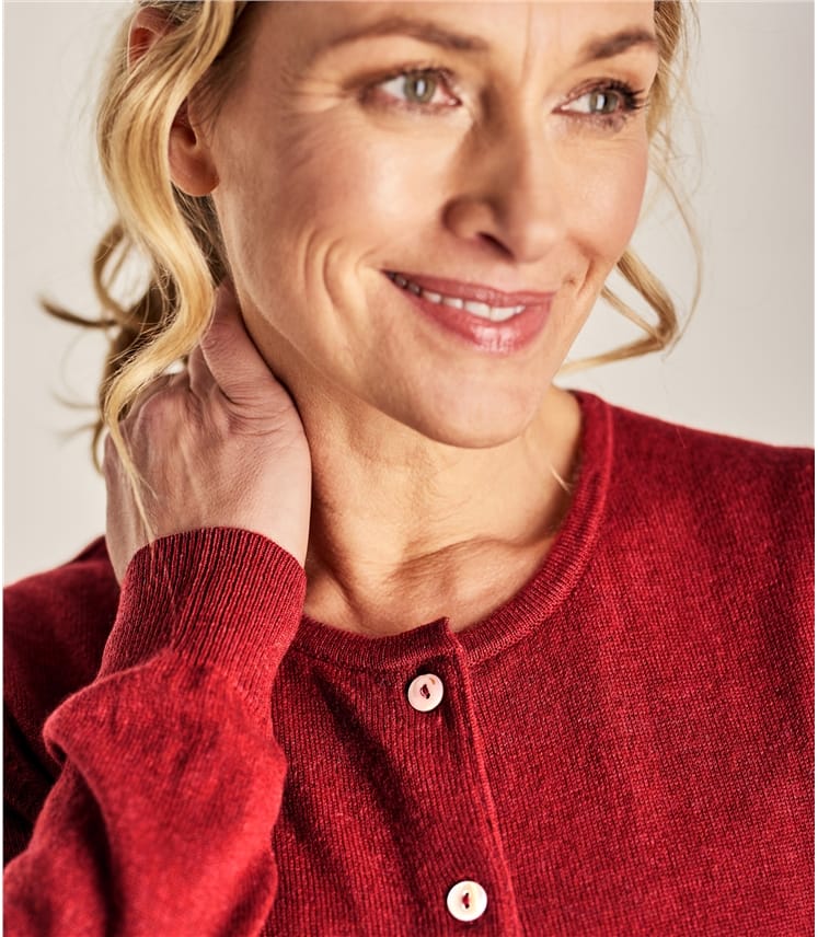 Red Womens Cashmere & Merino Luxurious Crew Neck Cardigan WoolOvers AU