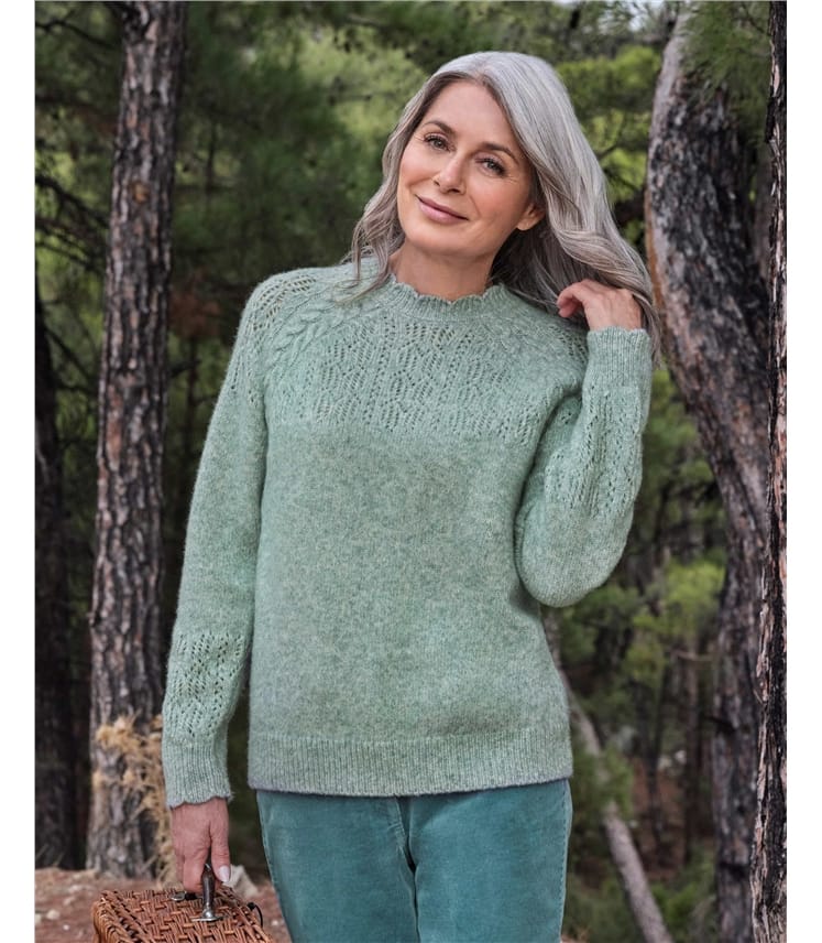 Buy Love & Roses Green Pointelle Knit Scallop Neck Jumper from