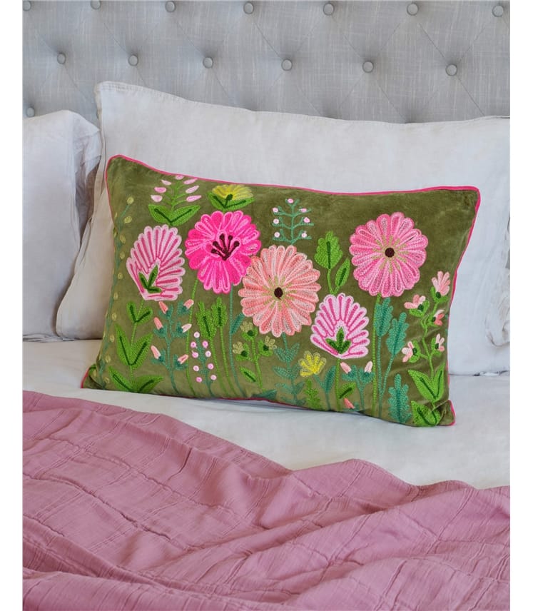 Floral Embroidered Cushion