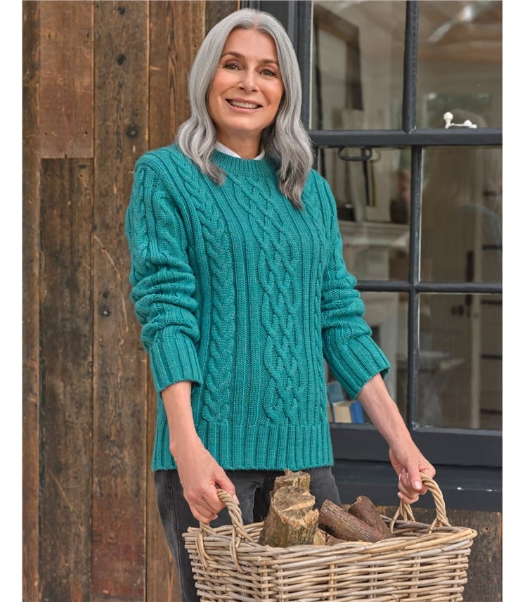 Aran-Pullover aus reiner Wolle mit Rundhalsausschnitt für Damen