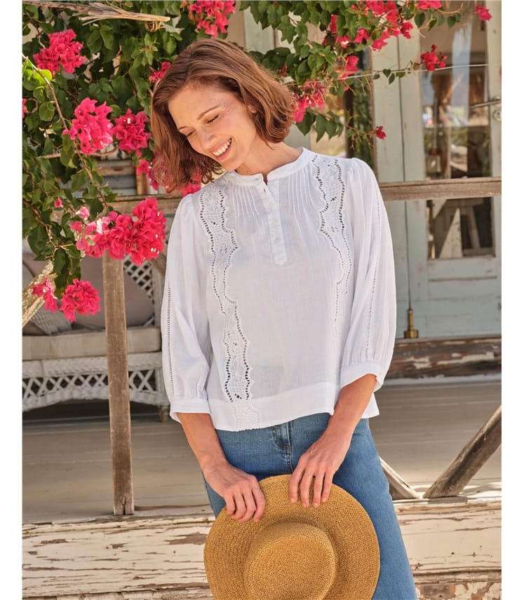 Ladder Sleeve Broderie Insert Shirt