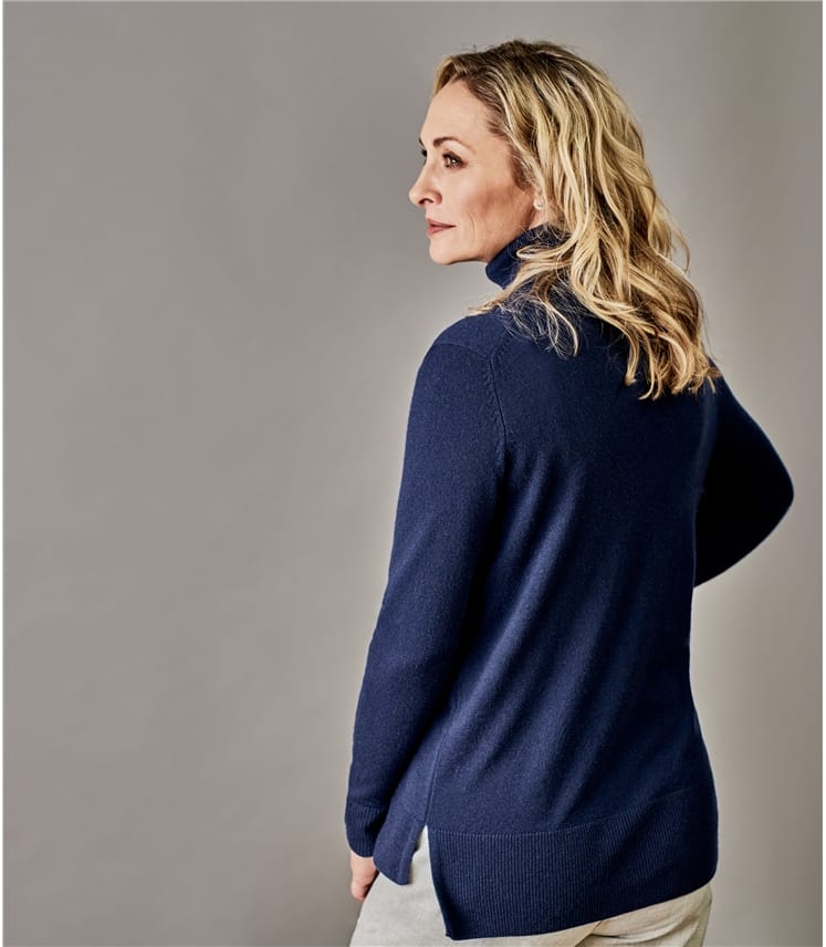 Navy | Womens Pure Cashmere Roll Neck Jumper | WoolOvers AU