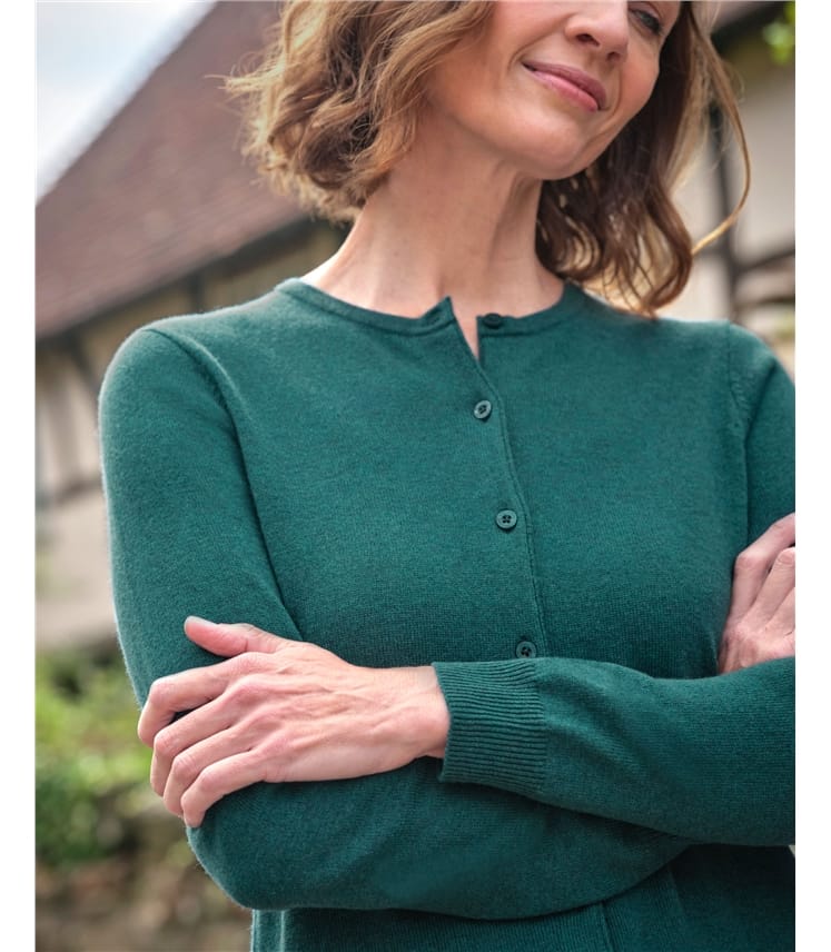 Strickjacke mit Rundhalsausschnitt aus Merino- und Kaschmirwolle für Damen