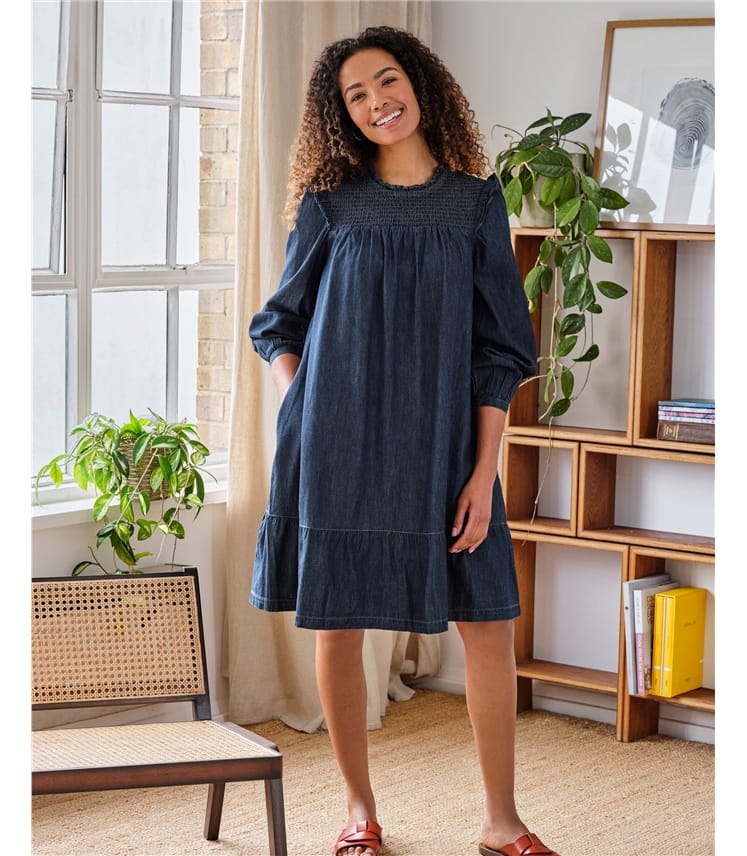 Asterope Organic Cotton Chambray Smock Dress