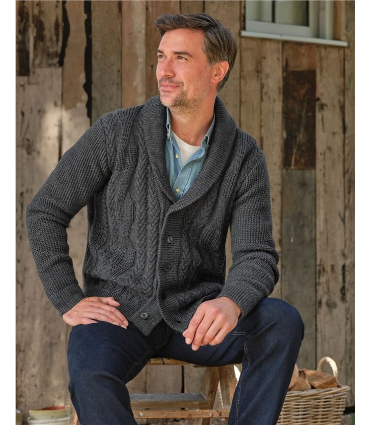 Cardigan à col châle en maille torsadée - Homme - Pure Laine d'agneau 