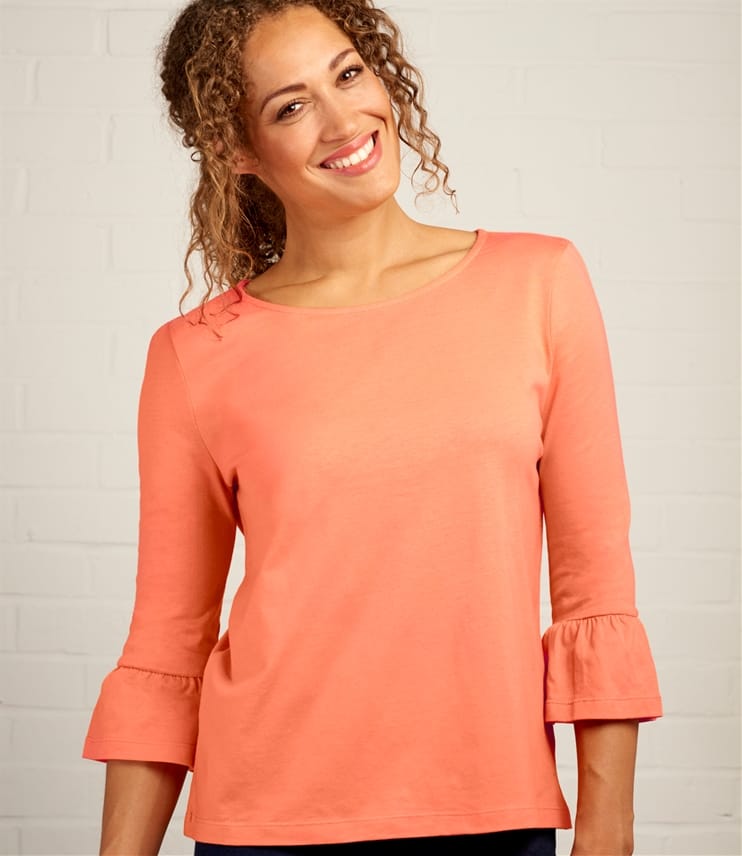 Coral | Womens Ruffle Sleeve Top | WoolOvers UK