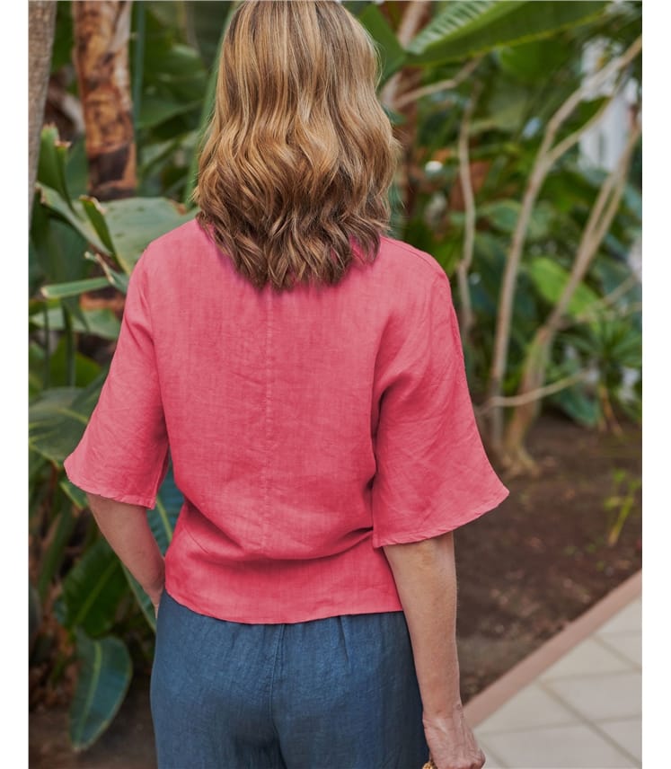 Floss Pink | Linen Tie Front Top 