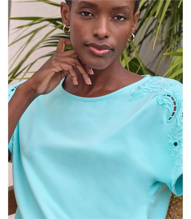 Embroidered Shoulder Short Sleeve Top