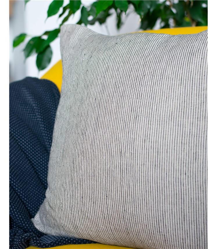 Striped Linen Cushion Cover with Feather Pad