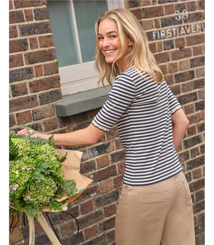 Scallop Rib Short Sleeve Henley Top