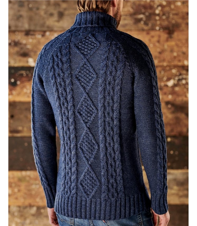 Pure Wool Knitted Aran Polo Neck Jumper
