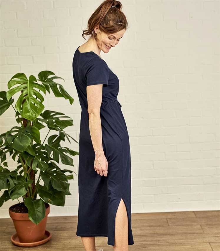 Navy Womens Maxi Tie Waist Jersey Dress WoolOvers UK