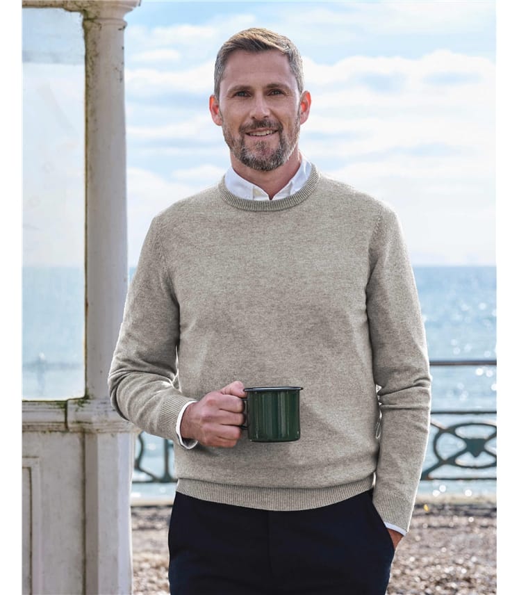 Flannel Grey Cashmere Merino Crew Neck Jumper WoolOvers AU