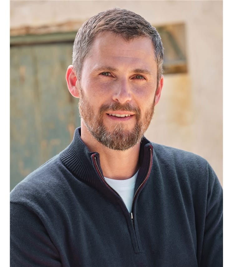 Navy Organic Cotton Cashmere Zip Neck Jumper WoolOvers AU