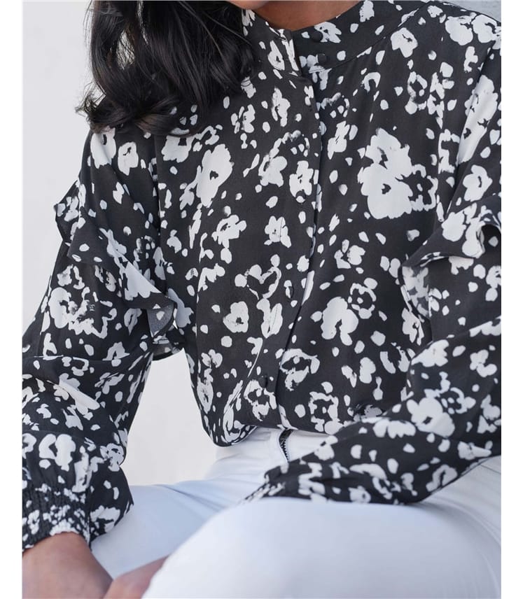 Turtle Neck Drop Frill Shoulder Top