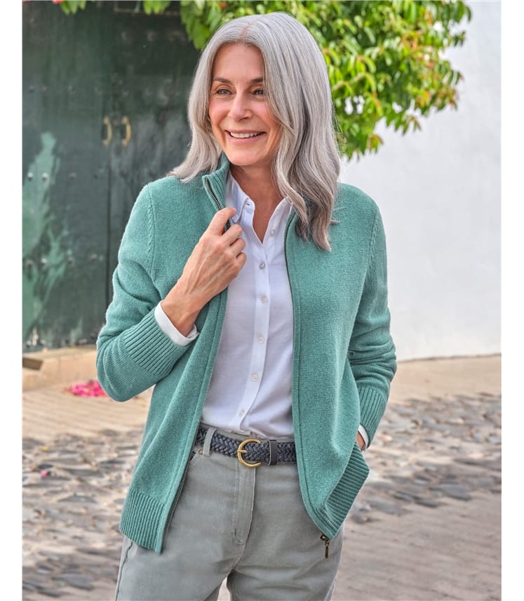Lambswool Zip Thru Cardigan
