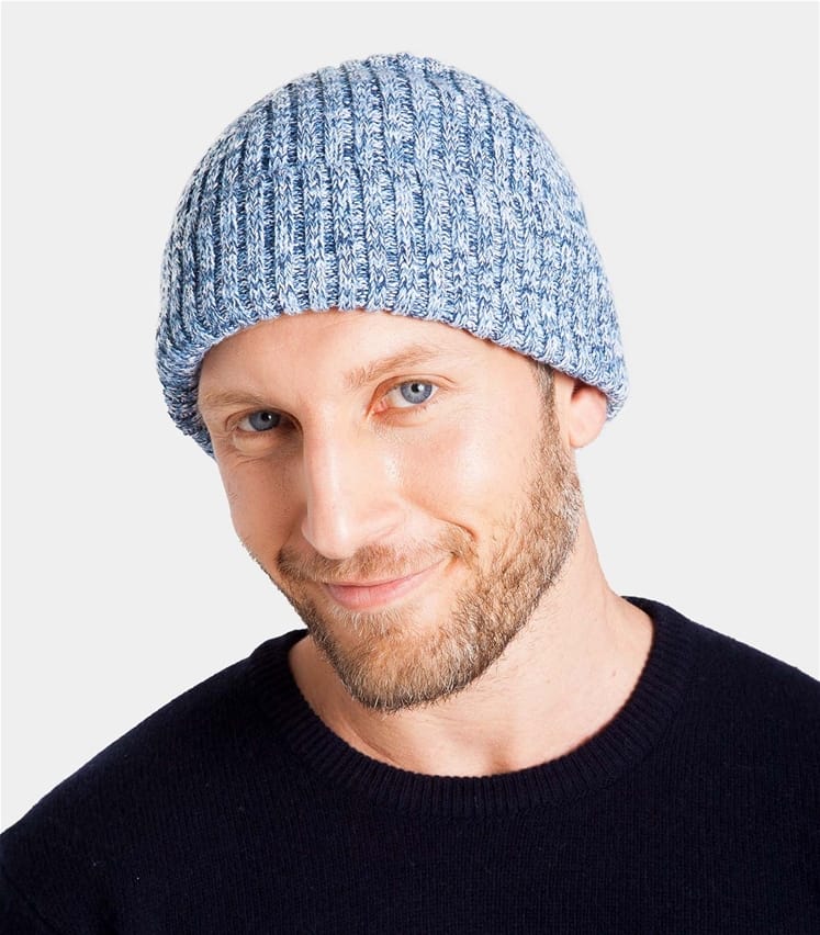 Blue Twist | Mens Ribbed Cotton Hat | WoolOvers UK