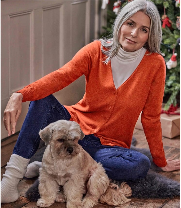 Cardigan classique à col V- Femme - Cachemire & Mérinos