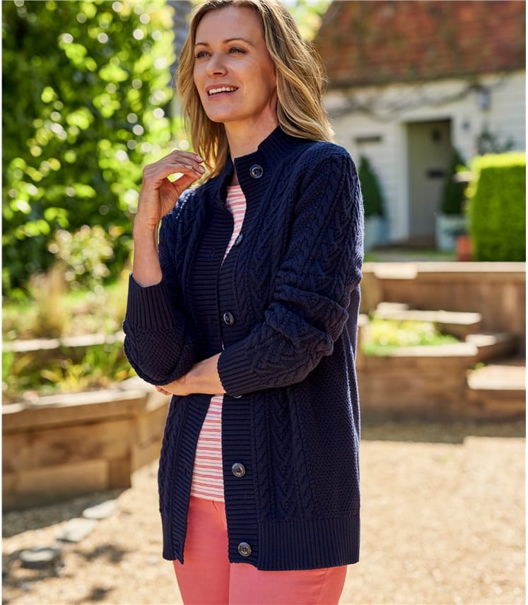 navy button cardigan