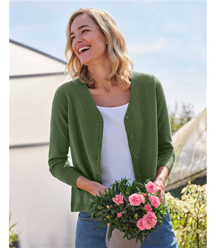 Strickjacke mit V-Ausschnitt aus Merino- und Kaschmirwolle für Damen