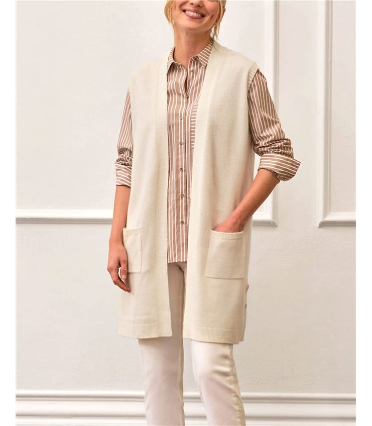 Soft Warm Long Cardigan Soft White Wool Cashmere Long Sleeveless