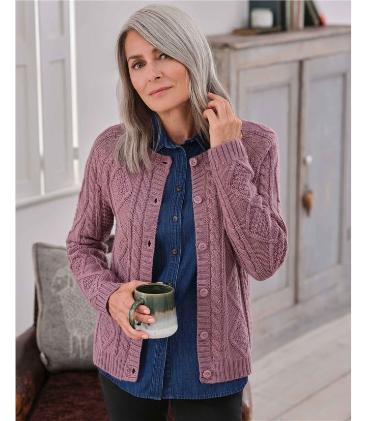 Grape Cable Button Through Cardigan WoolOvers UK