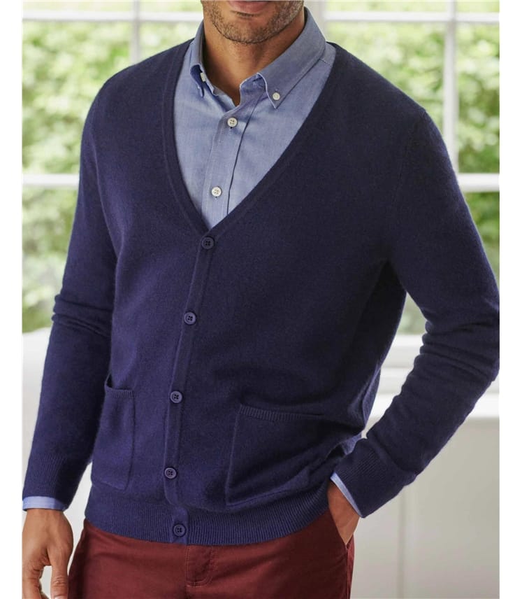Mens Pure Cashmere V Neck Cardigan
