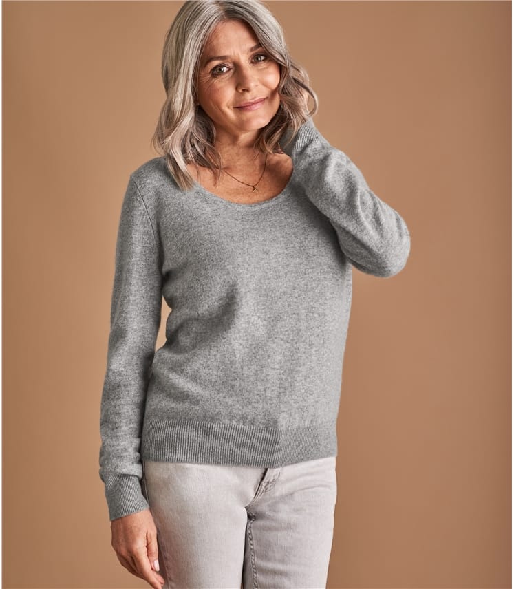 Charcoal | Womens Cashmere & Merino Scoop Neck Jumper | WoolOvers AU