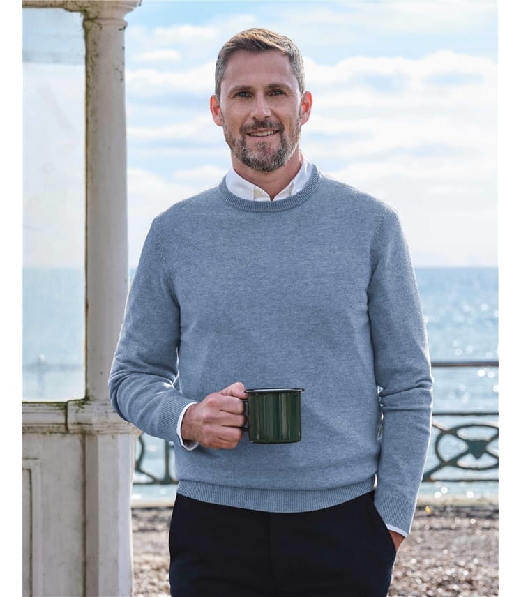 Sky Blue Cashmere Merino Crew Neck Jumper WoolOvers AU