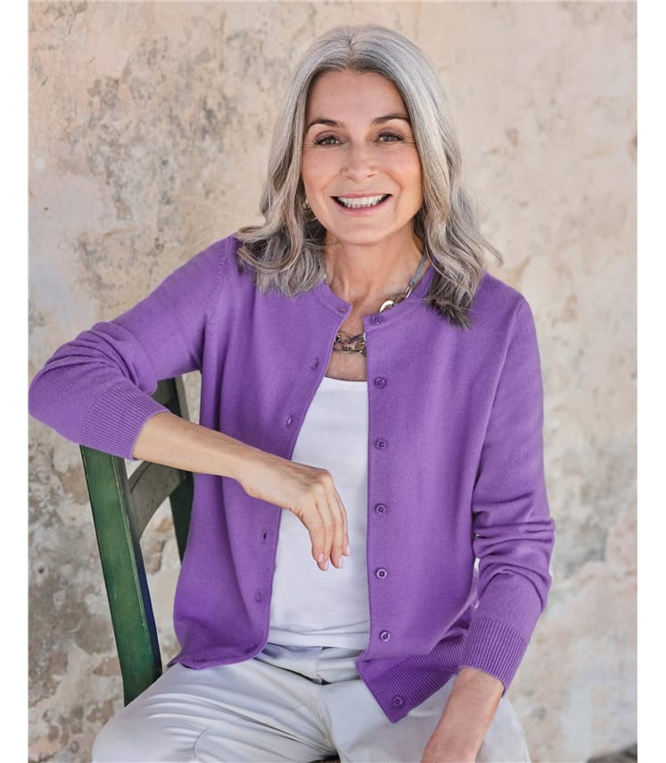 Strickjacke mit Rundhalsausschnitt aus Merino- und Kaschmirwolle für Damen