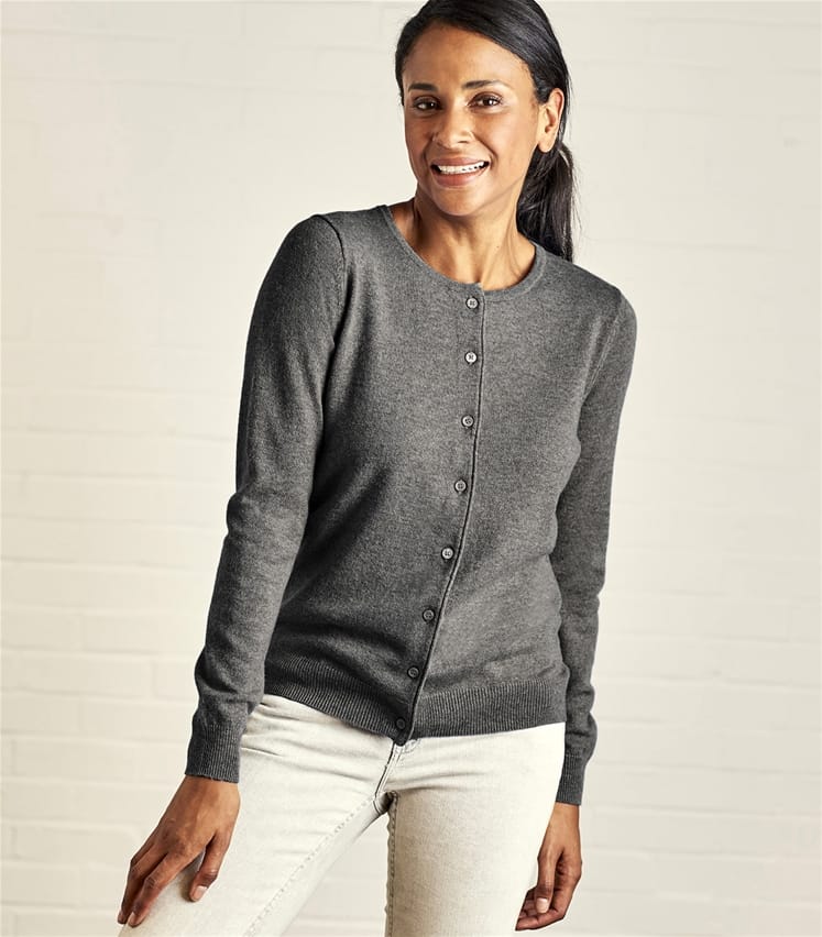 Charcoal | Womens Cashmere Merino Classic Crew Neck Cardigan | WoolOvers AU