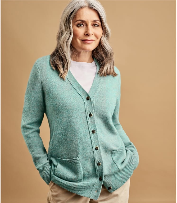 Aquamarine | Womens Lambswool V Neck Cardigan | WoolOvers US