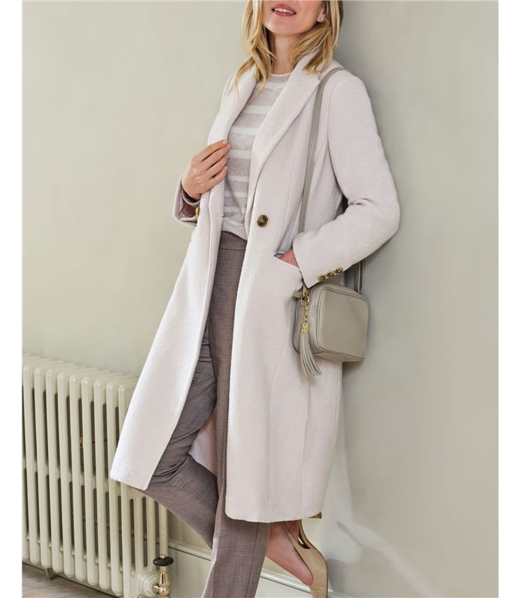 Winter White | Boucle Wool Double Breasted Coat | WoolOvers US Winter White | Boucle Wool Double Breasted Coat | WoolOvers US