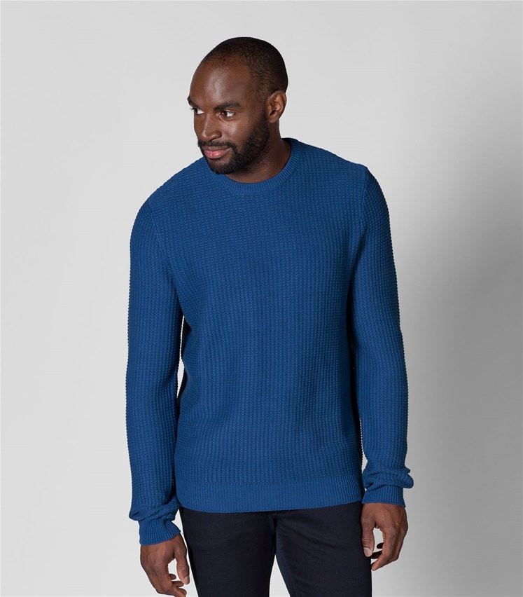 Ultramarine | Mens 100% Cotton Texture Crew Neck Jumper | WoolOvers UK